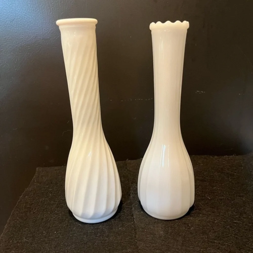 Vintage White Milk Glass Bud Vase Set of Two - Picture 11 of 11